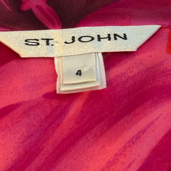 St. John Collection Vibrant Pink Floral Longsleeve Blouse Size 8 - Picture 2 of 9